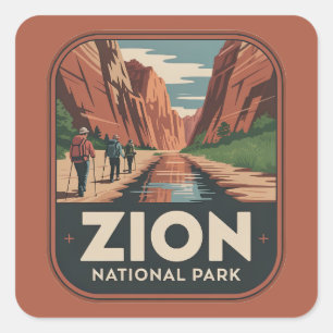 Sticker Carré Badge Rétro du Parc National de Zion