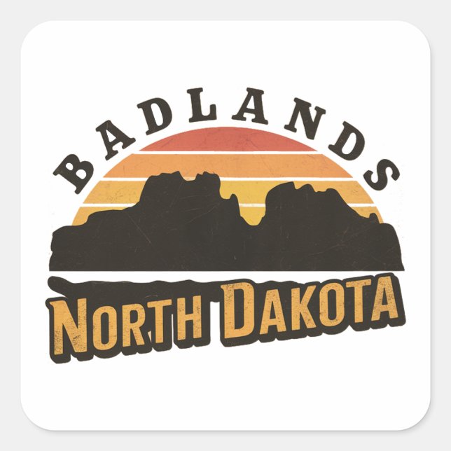 Sticker Carré Badlands North Dakota Retro (Devant)