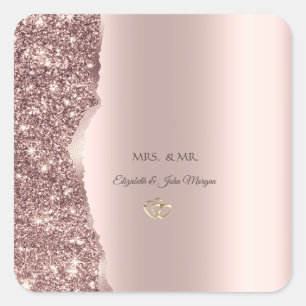 Sticker Carré Bagues dorées pailletées or rose élégantes