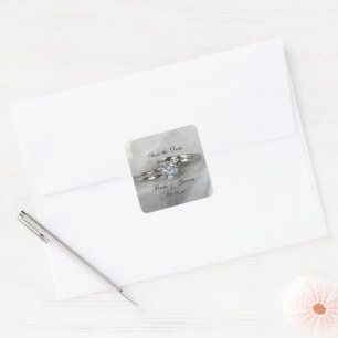 Sticker Carré Bagues mariages sur gris Enregistrer la date