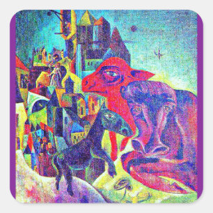Sticker Carré Baguette d'art, Ernst, La ville avec les animaux,