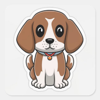 Sticker Carré Baguette de chien beagle