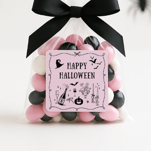 Sticker Carré Baguette d'halloween Whimsical, rose heureux
