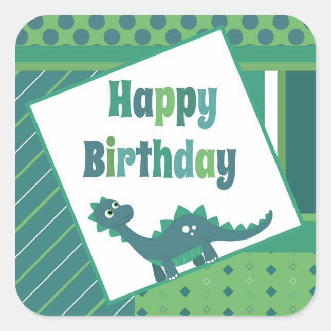 Sticker Carré Baguettes de dinosaure d'anniversaire heureux (Devant)