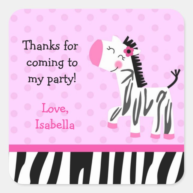 Sticker Carré Baguettes de faveur de Cute Zebra (Devant)