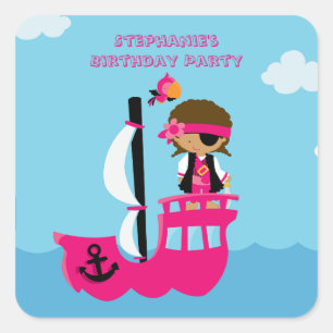 Sticker Carré Baguettes de fête d'anniversaire de fille rose mig