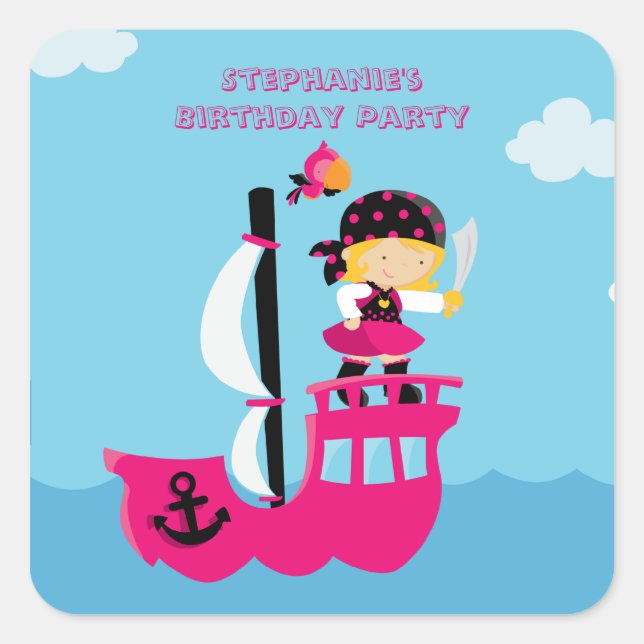 Sticker Carré Baguettes de fête d'anniversaire de fille rose mig (Devant)