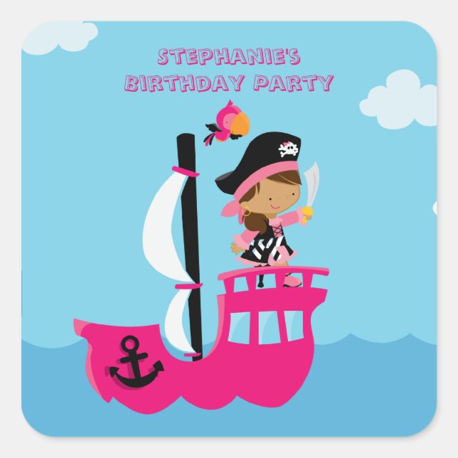 Sticker Carré Baguettes de fête d'anniversaire de fille rose mig (Devant)