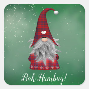 Sticker Carré Bah Humbug vert Bah Gnome rouge Grumpy