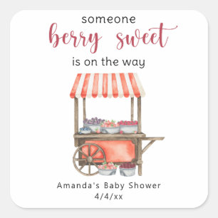 Sticker Carré Baie de chariot aquarelle Baby shower