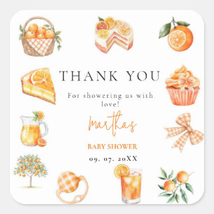 Sticker Carré Baignade botanique orange Citron Baby Shower
