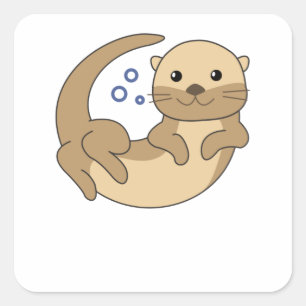 Sticker Carré Baignades De Loutres Douces Dans L'Eau Otter Amusa