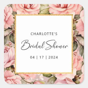 Sticker Carré Baigneuse Rose Floral Aquarelle Enterrement de Vie