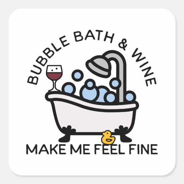 Sticker Carré Bain à bulle et vin (Devant)