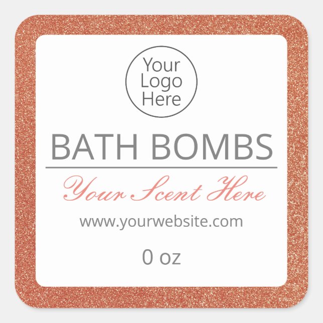 Sticker Carré Bain Bomb Soak Rose Gold Parties scintillant Logo  (Devant)