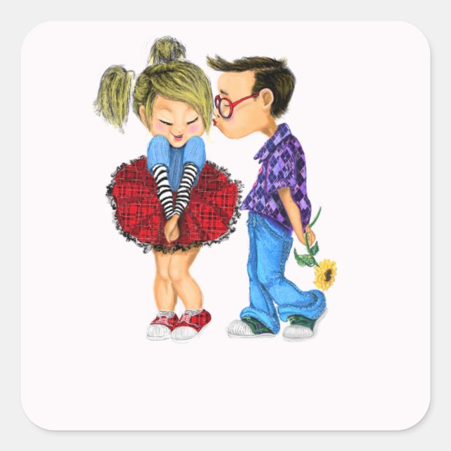 Sticker Carré Baiser - Je t'aime - Couple romantique mignon - Am (Devant)