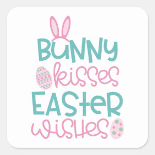 Sticker Carré baisers de lapin voeux de Pâques