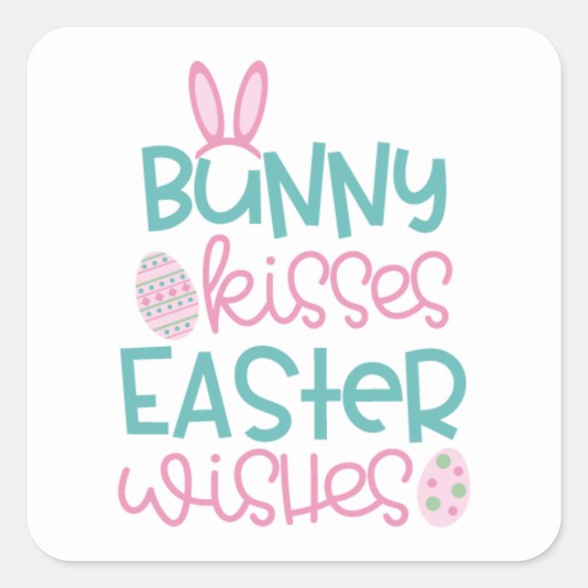 Sticker Carré baisers de lapin voeux de Pâques (Devant)