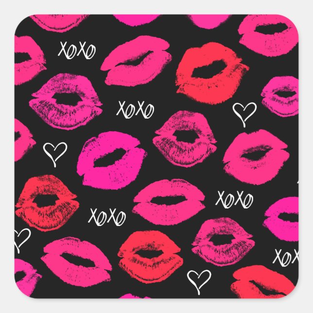 Sticker Carré Baisers Stick Carré rouge et rose XOXO (Devant)