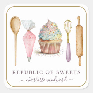 Sticker Carré Baker pâtisserie Chef boulanger Ustensiles Étiquet
