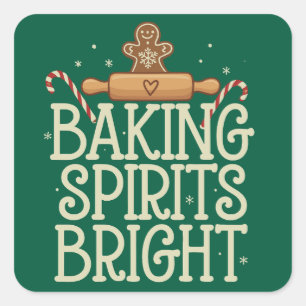 Sticker Carré Baking Spirits Bright Noël Drôle Xmas Boulanger