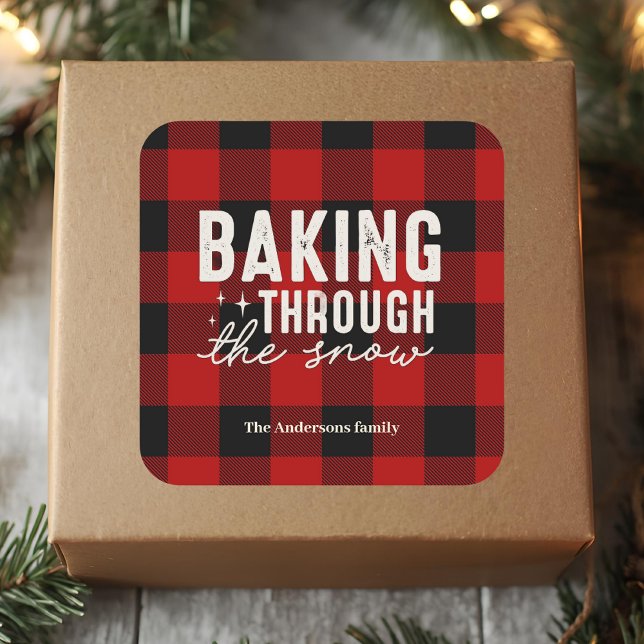 Sticker Carré Baking Through the Snow Buffalo Plaid Christmas (Créateur téléchargé)