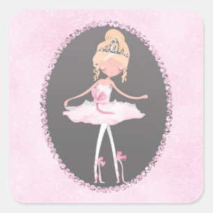 Sticker Carré Bal de ballerine de couture rose et gris