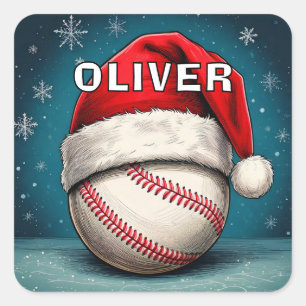 Sticker Carré Bal de baseball Rouge Père Noël