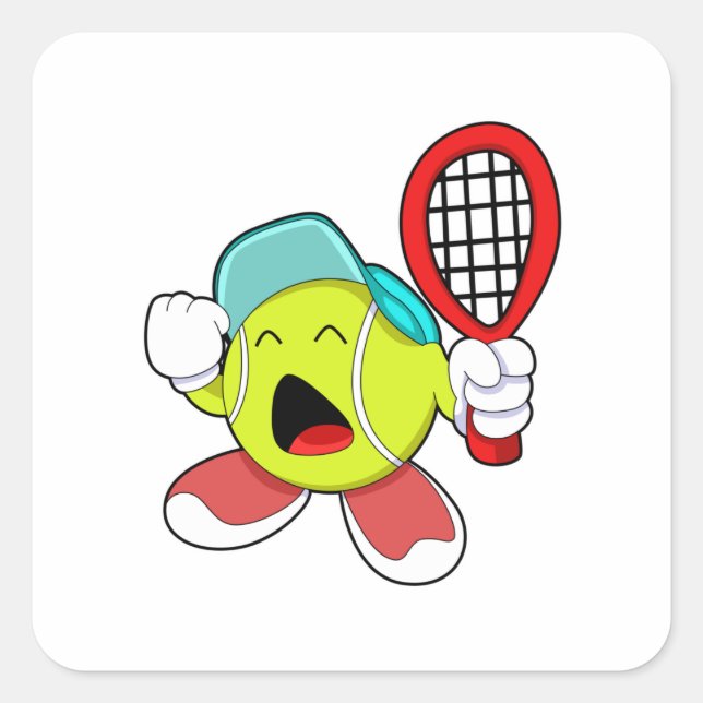 Sticker Carré Bal de tennis avec raquette de tennis (Devant)