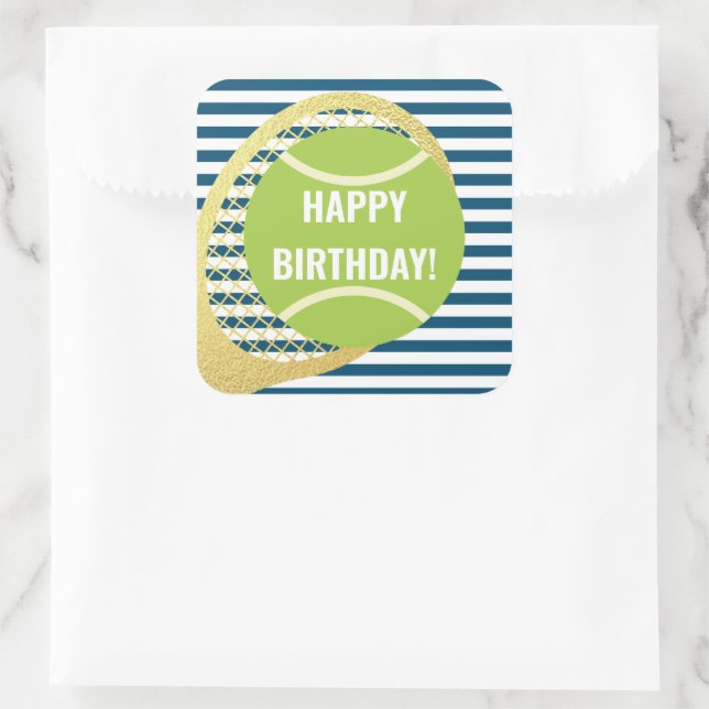 Sticker Carré Bal de tennis vert moderne Marine bleu Anniversair (Sac)