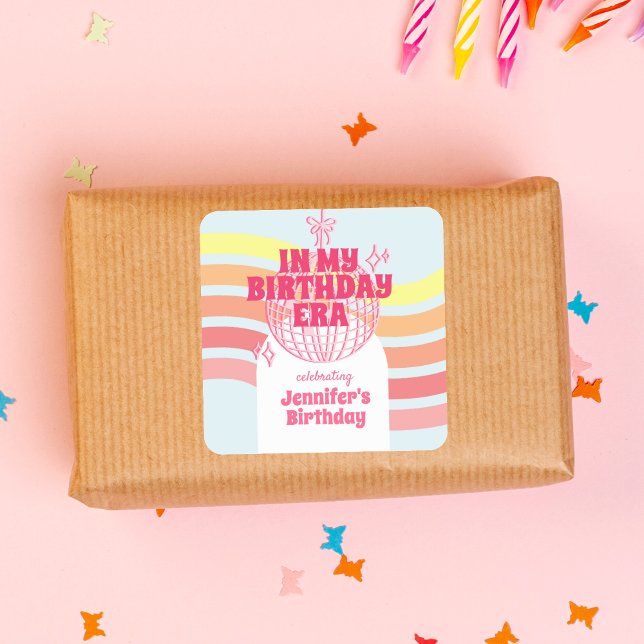 Sticker Carré Bal Disco Rose Retro Dans Mon Anniversaire Fête (Créateur téléchargé)