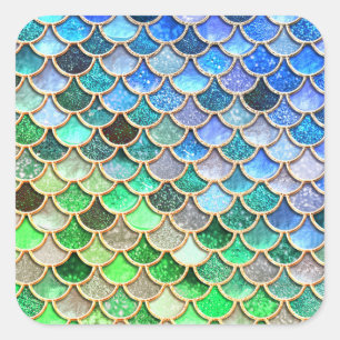 Sticker Carré Balances de sirène de Parties scintillant bleu ver