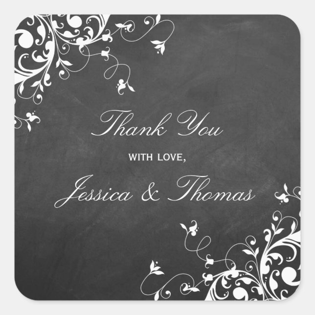 Sticker Carré Balayage Blanc Sur Chalboard Mariage Faveur Ou Sce (Devant)