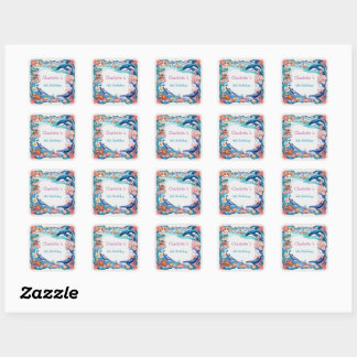 Sticker Carré Baleine blanche bleu mermaid baleine requin annive