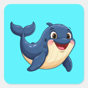 Sticker Carré Baleine de dessin animé joyeuse nageant