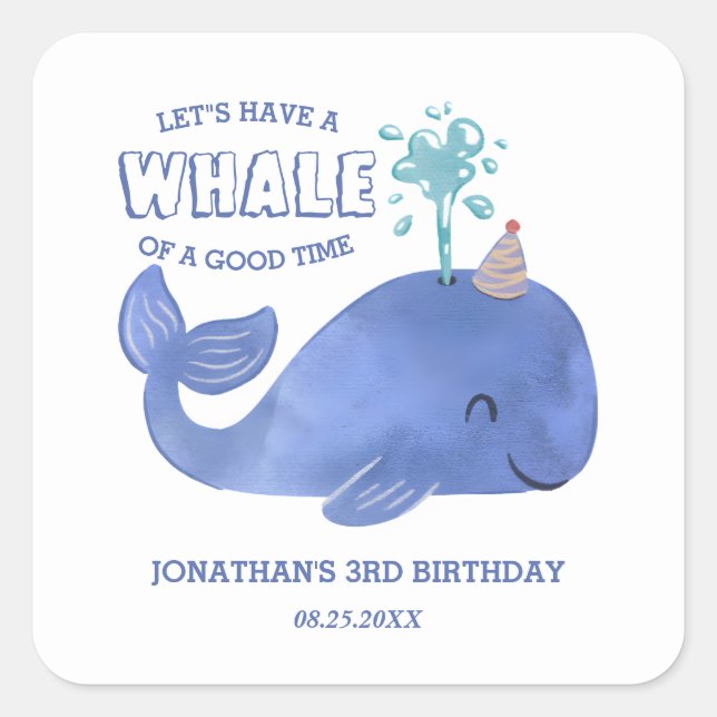 Sticker Carré Baleine D'Un Casquette De Fête Temps Mignonne Anni (Devant)