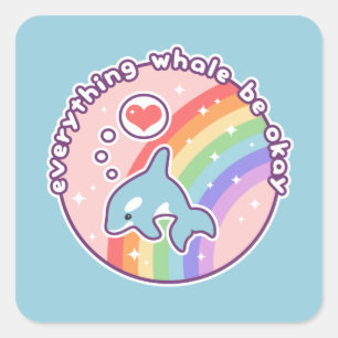Sticker Carré Baleine mignonne d'arc-en-ciel