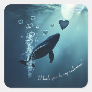 Sticker Carré baleine tu es ma valentine