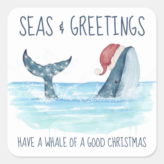 Sticker Carré Baleines Père Noël Seas & salutations Noël nautiqu (Devant)