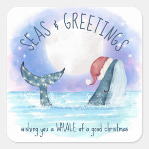 Sticker Carré Baleines Père Noël Seas & salutations Noël nautiqu