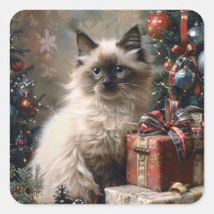 Sticker Carré Balinais Kitten Noël Portrait de chat