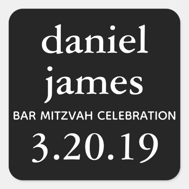 Sticker Carré Balise Black Bar Mitzvah Favour (Devant)