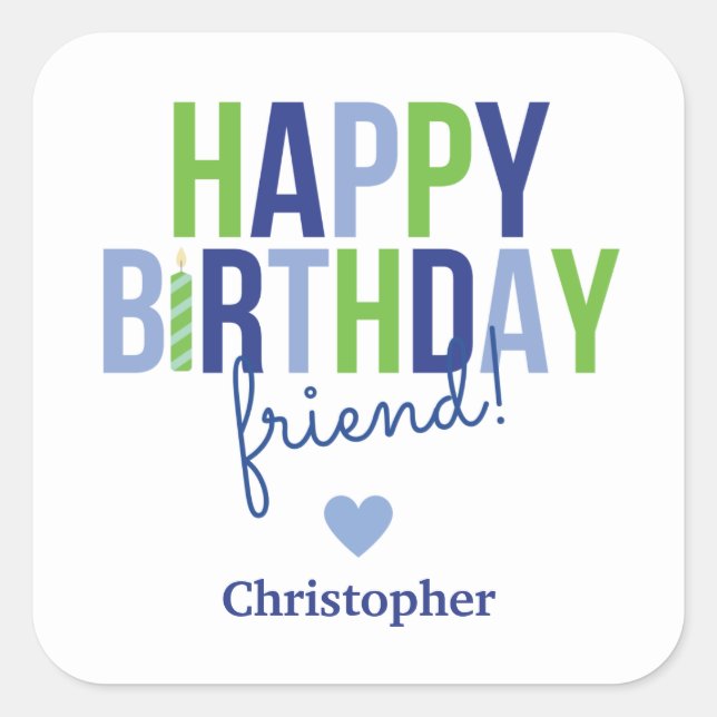 Sticker Carré Balise Bleu Gris Vert Bleu Baguette d'Anniversaire (Devant)