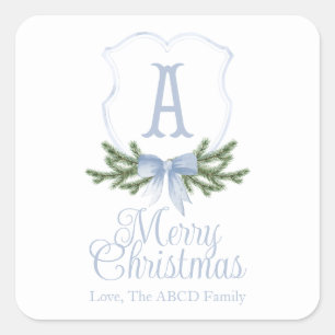 Sticker Carré Balise Bouton Bleu Bow Joyeux Noël Crest - A