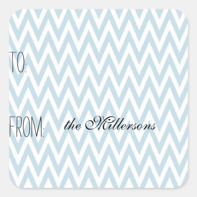 Sticker Carré Balise cadeau Chevron Blanc Bleu (Devant)