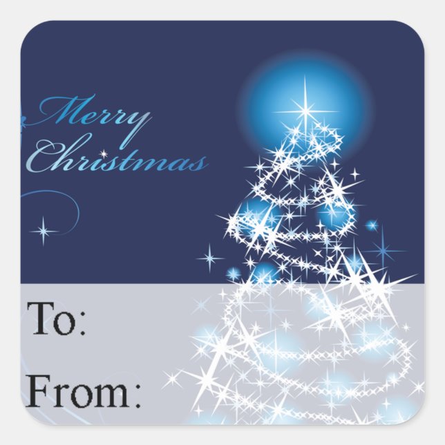 Sticker Carré Balise cadeau d'arbre de Noël bleu (Devant)