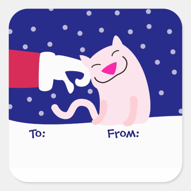 Sticker Carré Balise cadeau de chat et de Père Noël (Devant)
