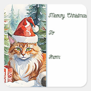 Sticker Carré Balise cadeau de Noël Cosy Maine Coon