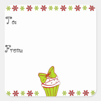 Sticker Carré Balise cadeau de Noël Cupcake