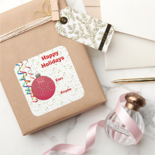 Sticker Carré Balise cadeau de Noël en ampoule rouge